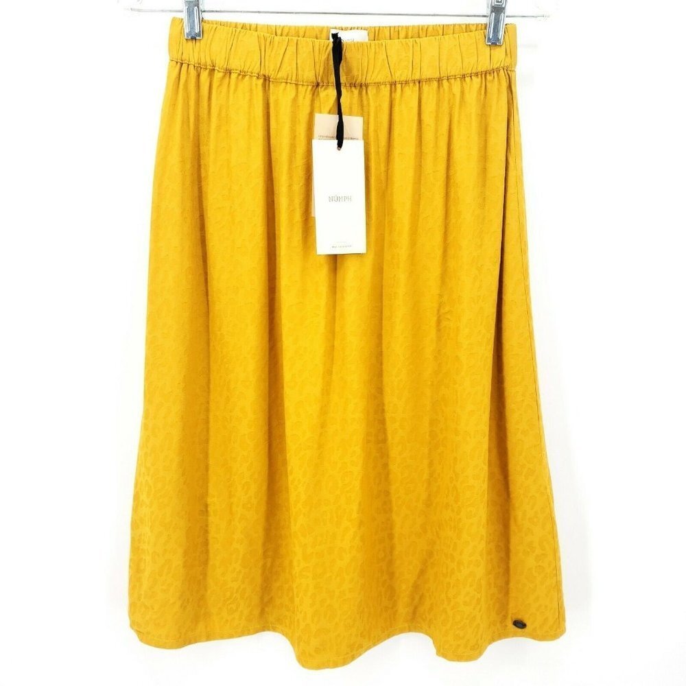 NWT NUMPH Tawny Yellow Animal Print Midi Skirt